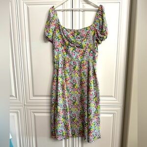 Gabby Skye Size 16 Midi Dress w/Puff Sleeves On/Off Shoulder Small Floral Print